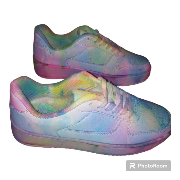 Homemade Tie Dye Hydro Dipped Women's Platform Casual Lace up Sneakers a low top - Picture 8 of 8